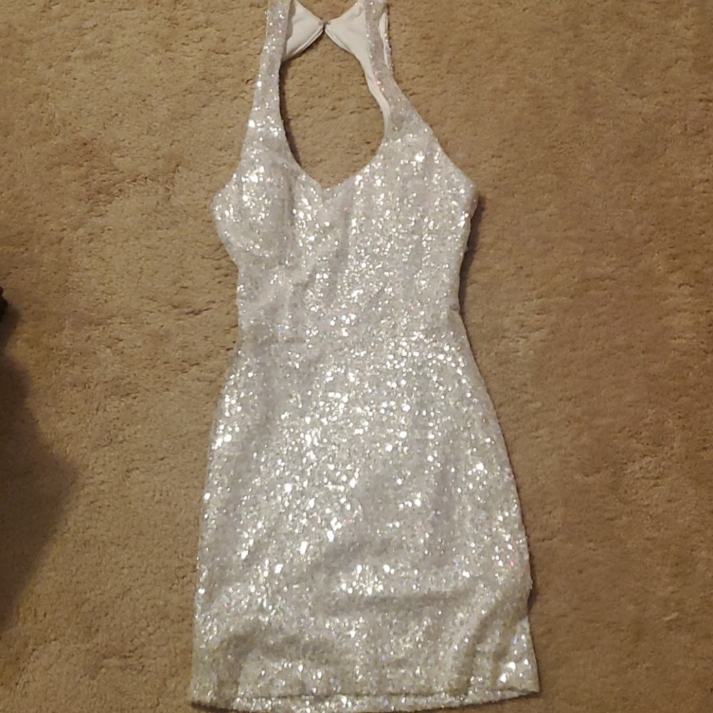 White sequin mini dress